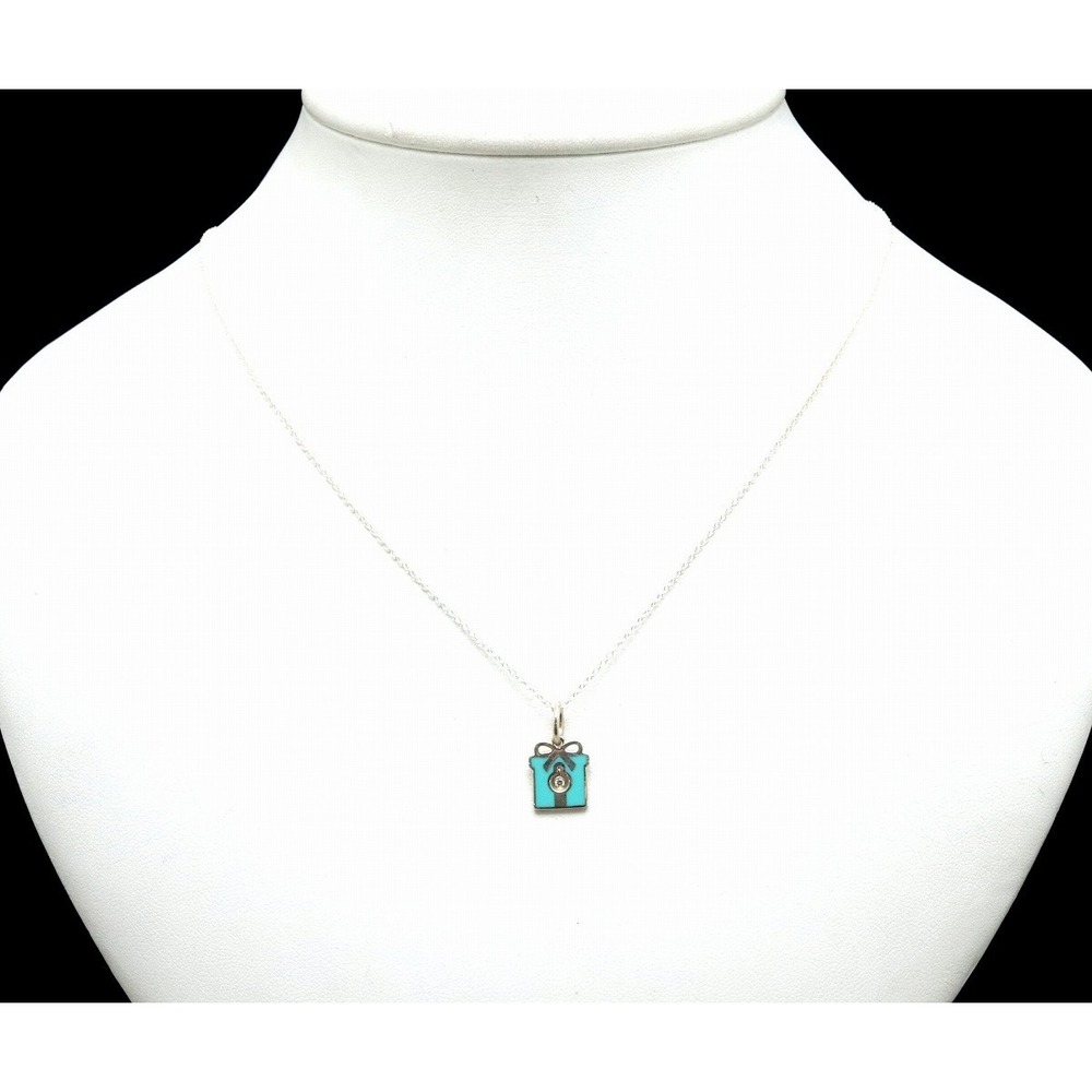 TIFFANY Co Diamond Charm Pendant Necklace Silver Blue
